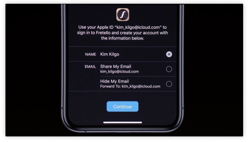 Opción de ocultar email real mediante alias en Sign in with Apple