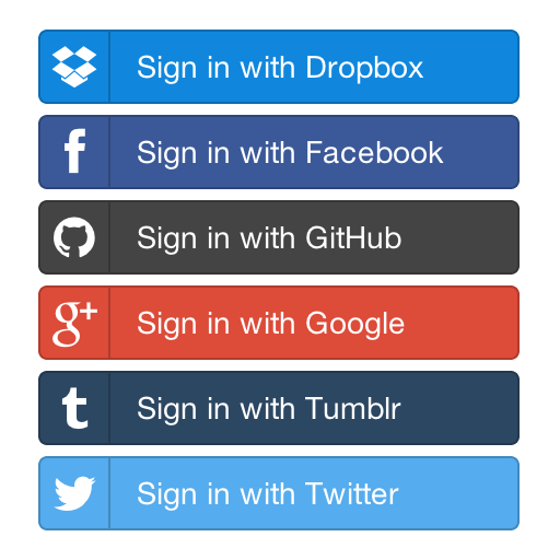 Botones de login social con Facebook, Google y Twitter