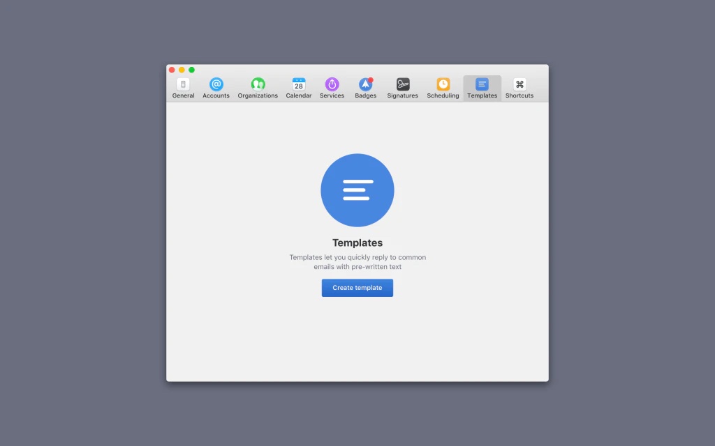 Pantalla de creación de una plantilla en Spark Mail