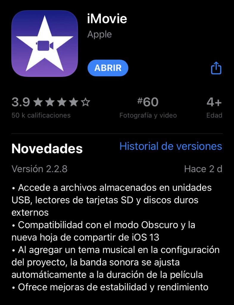 Edición de un proyecto de vídeo en iMovie para iOS 13