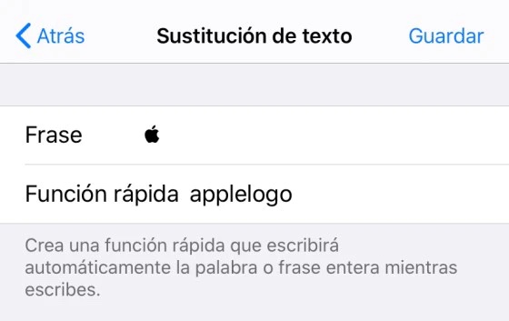 Pantalla de sustitución de texto en iOS para crear un atajo