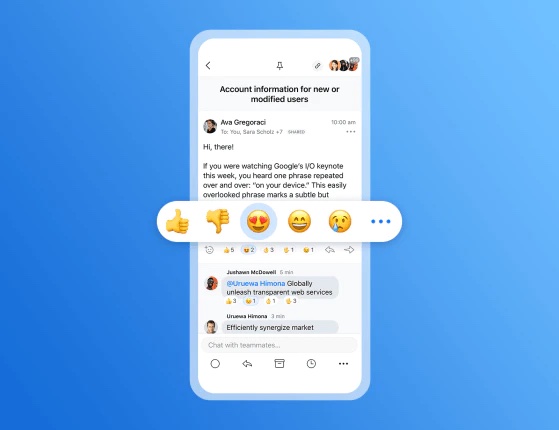 Reacciones con emojis en un correo dentro de Spark Mail