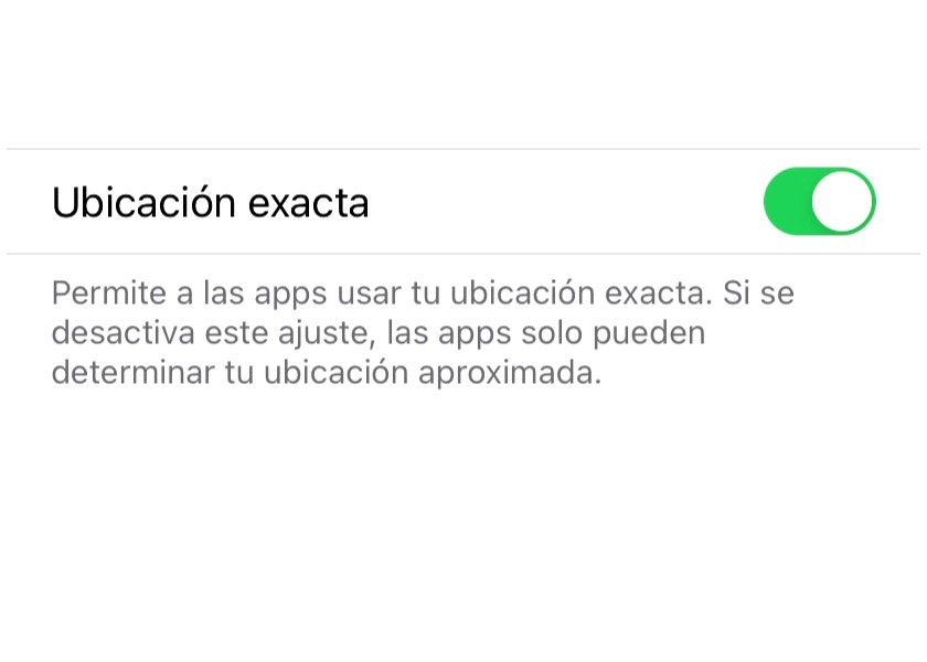 Interruptor de ubicación exacta en los ajustes de localización de iOS