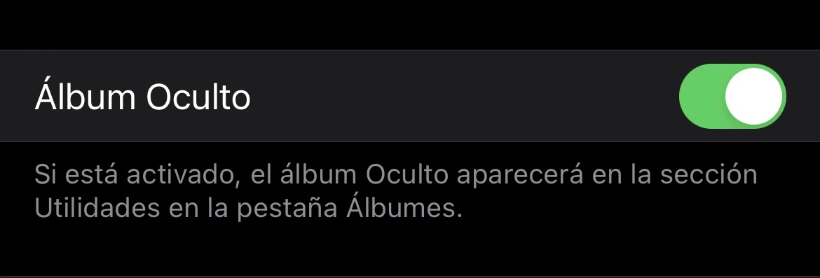 Ajuste para desactivar el álbum Oculto en Fotos de iOS
