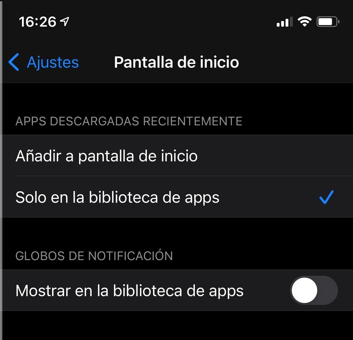 Ajuste Solo en la biblioteca de apps en iOS