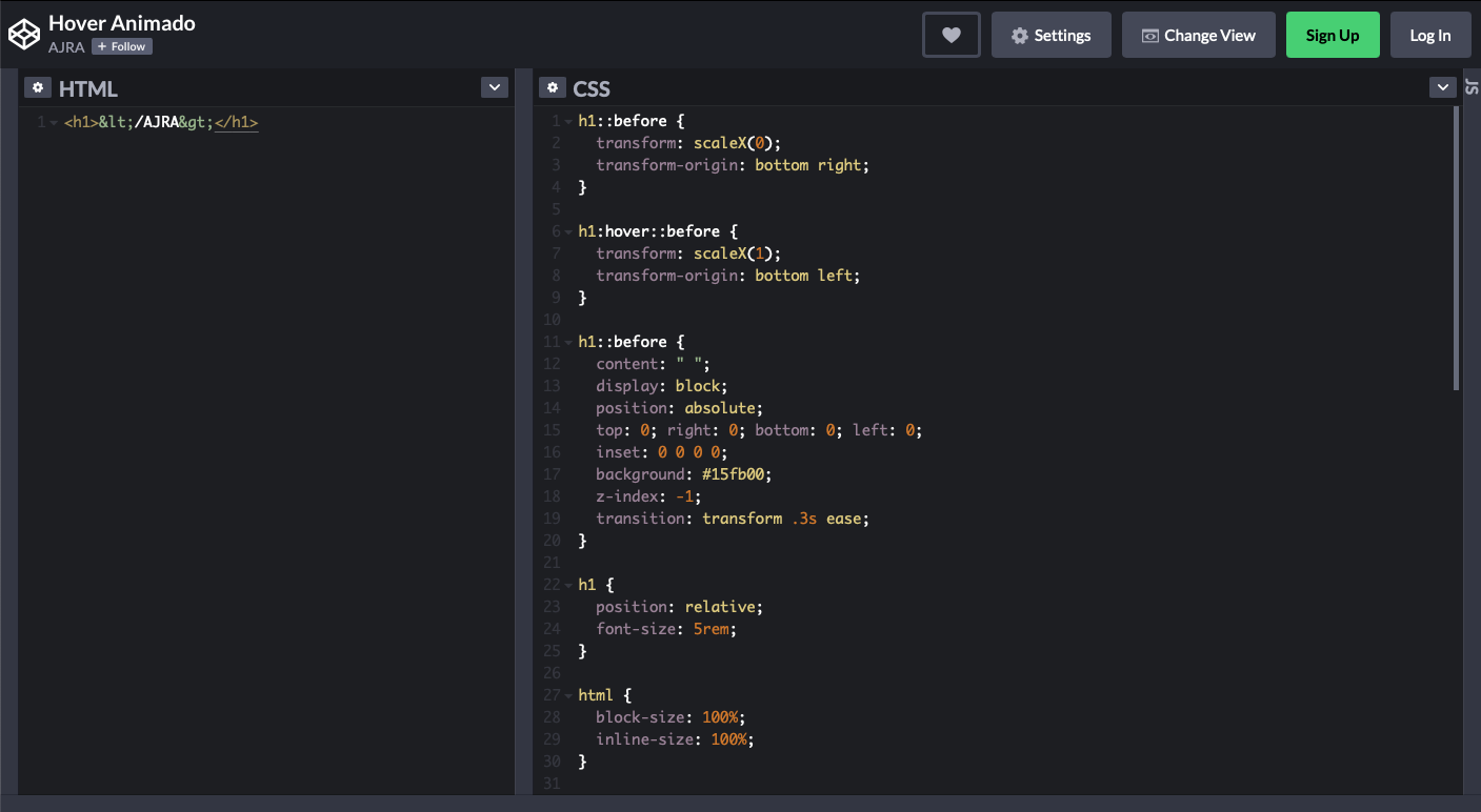 Vista previa del efecto CSS hover en CodePen