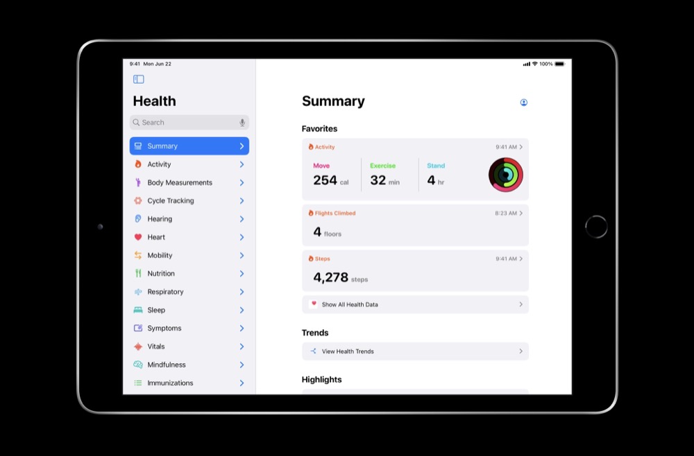 App Salud como deseo para iPadOS