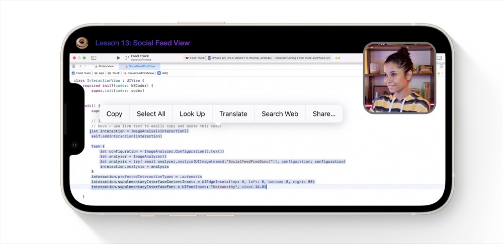 Live Text en vídeo durante la presentación de iOS 16