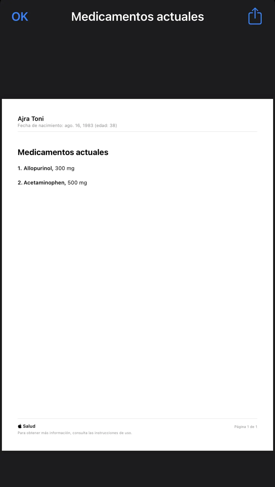 Compartir lista de medicamentos desde la app Salud de iOS 16