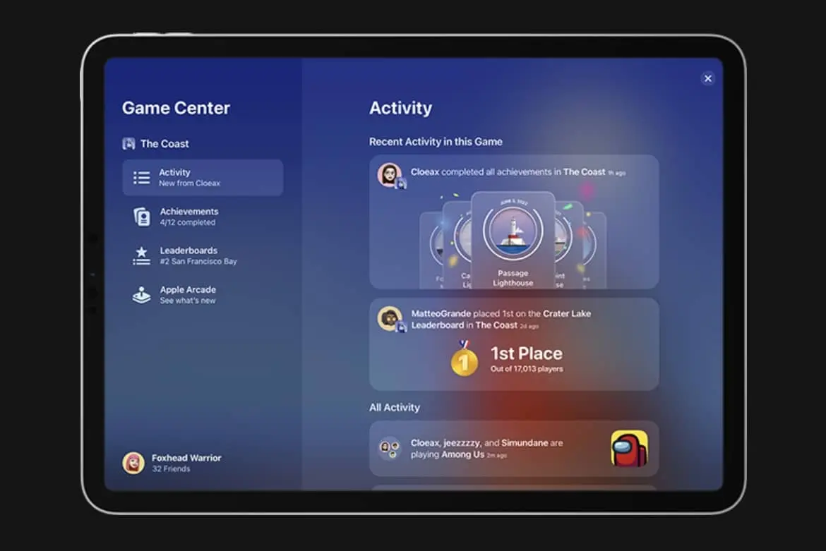 Nueva interfaz de Game Center con actividad de amigos y juegos
