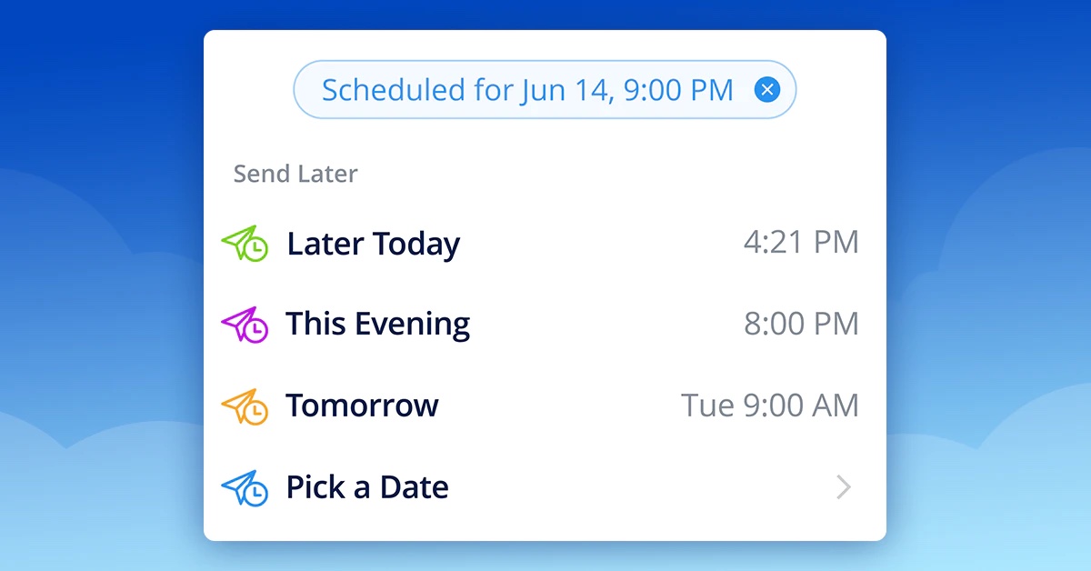 Opción de enviar más tarde en Spark para programar un correo electrónico