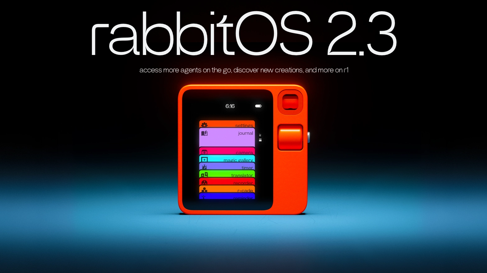 Rabbit R1 mostrando la interfaz de rabbitOS 2.3